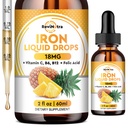Liquid Iron dodatek pro ženy, muži a děti, Liquid Iron Kapky s folátem, Vitamin C, B6, B12 pro anemii, Red Blood Cell, Energy Support, Ananas Flavor, 2 Fl Oz
