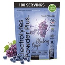 Electrolytes Powder Plus (100 Servings) Borůvkový grape Electrolyte Powder Sugar Free, Keto, 0 Sugar, No Maltodextrin, 1000mg Draslík, 120mg vápníku, 120mg hořčíku, Hydratace