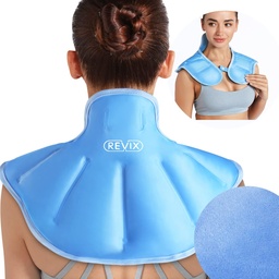 REVIX Ice Pack for Neck and Shoulders Upper Back Discomfort, Big Neck Ice Pack Wrap with Soft Plush Lining, Reuse Gel Cold Compress for Post- Workout Recovery, Blue