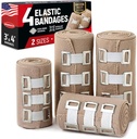 Premium Elastic Bandage Wrap - 4pk (2x3in, 2x4in) + 12 Extra klipů - Silný kompresní bandage Wrap pro zápěstí, kotníky, nohy a kolena