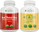 Čistě holistická červená kvasinková rýže 1200mg s CoQ10 & Niacin + vitamin D3 5000 IU (125mcg) & K2 MK7 90mcg Bundle - 270 Vegetariánské kapsle - Vyrobeno v USA