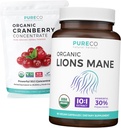 Cranberry Powder & Lions Mane (1-Month Supply) Widful Cranberry Bundle of Organic Cranberry Concentrate Powder 50: 1 Extract (100 Scoops) & Organic Lions Mane Houba 10: 1 Extract (60 Caps)