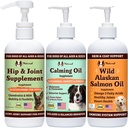 Natural Dog Company Wellness Bundle Food Oil Toppers včetně (1) Wild Alaskan Salmon Oil, (1) Liquid Glucosamine, (1) Calming Oil