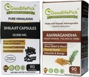 Himalayan Shilajit Capsule & Ashwagandha Kapsle Balení 2. 90 + 90 ct Gold Standard Premium Quality pro Max výhody. Všechny přírodní neGMO bez rýžového prášku bez náplně bez oxidu křemičitého bez stearátu
