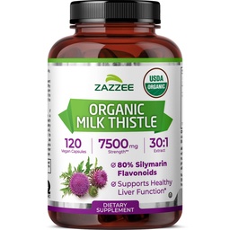 Zazzee USDA Organic Milk Thistle 30: 1 Extract, 80% Silymarin, 120 Vegan Kapsle, 4 Měsíční dodávky, Certified Kosher, High Potency Játra & Antioxidant Support, Silybum Marianum, Non- GMO, Made in the USA