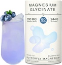 Glycinát hořečnatý Prášek 200mg color 124; High Absorption Chelated Bisglycinate with Organic Butterfly Pea Flower CLAS 124; Podporuje úlevu od stresu, klid a spánek 124; 8.6 oz, 60 Služeb