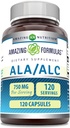 Amazing Applicas ALA / ALC (Alpha Lipoic Acid / Acetyl L- karnitin) Dodatek 124; 750 Mg Per Serving CARL 124; Kapsle 124; Non- GMO CARL 124; Gluten- Free CARI124; Made in USA (1 balení, 120 Počet)