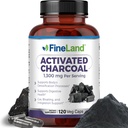 FineLand Activated Charcoal 1300mg - Advanced Digestive Detox Cleanse, helps with Gas and Floating, Circulation & Cholesteroal Support - Made in USA, 120 Vegan pilulky