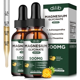 (2 Pack) Magnesium Glycinát dodatek, hořčík kapalné kapky s hořčík Glycinát 500 mg Ashwagandha, L - Theanin, heřmánek-podporuje optimální klid spánkový vegan