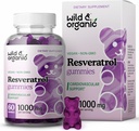 Wild & Organic Resveratrol Gummies 1000mg - Trans Resveratrol dodatek pro antioxidant, mozek, imunitní podpora - 60 Vegan, Non- GMO Antioxidant Gummies