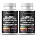 Sea Moss Black Seed Oil Ashwagandha Turmeric Bladderwrack Burdock - s Manukou, Honey Dandelion, ACV Black Pepper gluten Free- 120 Počet