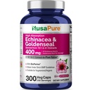 NusaPure Echinacea Goldenseal 200mg, (Extract 10: 1, Ekvivalentní pro 2,000mg), 200mg, (Extract 4: 1, Ekvivalentní pro 800mg) - 2800mg 300 Veggie Caps (Vegetarian, Non- GMO, Vegan)