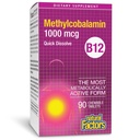 Přírodní faktory, Vitamin B12 Methylkobalamin 1000 mcg, Žvýkací podpora pro energetické a imunitní zdraví, Vegetarián, Gluten Free, 90 tablet (90 porcí)