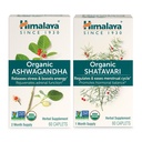 Himalaya Organic Ashwagandha for Energy Support Plus Organic Shatavari for PMS, Menstrual Cramp Relief & Menopause Support, 60 Kapsle Každý - 2 Product Bundle