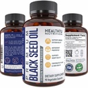 Premium Black Cumin Oil Kapsle - Virgin Cold Pressed Nigella Sativa Black Seed Oil Pills - Imunitní Supplement - Omega 3 6 9 Vitamin E Blackseed pro hřebíky Vlasy kůže 1000 mg p / Serving