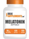 BulkSupplements.com Melatonin 10 mg Softgels - Melatonin pro dospělé, Spánkový doplněk - 10mg melatonin na servírování, gluten zdarma, 1 Softgel na servírování, 120 Počet (balení po 1)