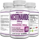 Nikotinamid 500mg s Resveratrol 100mg - 120 Veggie Kapsle - Vitamin B3 Doplněk pilulky na podporu NAD, Kožní buňky zdraví a energie