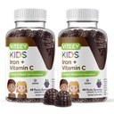 VITEEY Železo pro děti s vitamínem C - Podporuje energii, krevní buňky Formulace, krevní stavitel Anémie Děti Železné doplňky - Vegan, želatina zdarma, gluten zdarma - Chutné žvýkací zrna ochucené Gummy