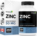 Obnovené léčivé přípravky Zinkové doplňky 50MG per Serving - esenciální pro imunitní zdraví, silné kosti & podporovat zdravé vlasy, nehty & žár kůže pro denní použití - Made in Canada - 250 Tablety