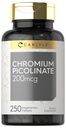 Carlyle Chromium Picolinate 200mcg CLAS124; 250 Vegetariánských tablet CLAS124; High Absorption CLAS124; Non- GMO, gluten zdarma dodatek