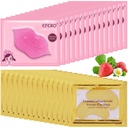 30 páry Maska na rty a pod očí maska, 24K zlatá krystal kolagen pod očima záplaty pro Puffy oči, Masky na rty efektivně utváří rty & oční kůže, Oční masky snížení jemné linie & Dark Circle