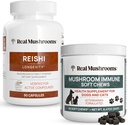 Real Houby Reishi Kapsle pro lidi (90ct) a Houbové imunitní žvýkačky (60ct) - Bundle pro dlouhověkost, relaxaci a imunitu - Ashwagandha, Astragalus & More - Vegan, Non- GMO, gluten- Free