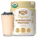 Kos Plant Based Protein Powder, Vanilla USDA Organic - Low Carb Pea Protein Blend, Vegan Superfood Rich in Vitamíny & Minerály - Keto, Soy, Dairy Free - Jídelní náhrada pro ženy & Muži - 10 Služeb