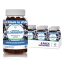 Lunakai Sambucus Elderberry Gummies se zinkem a vitaminem C pro dospělé a děti - 100mg Black Elderberry Vitamíny Imunitní Supplement - Vegan, Non- GMO, No Corn Syrup - 6 Pack