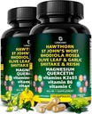 Organic Hawthorn Berry Kapsle - Hawthorn Berry se St Johns Wort Rhodiola Rosea Olive Leaf Shiitake Reishi Houba Quercetin & Vitamin C, D3, K2, B6 & Magnesium (240 Počet)