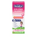 Benadryl Dye- Free Alergics Relief Liquid + 12, 5 mg Difenhydramine HCl, Antihistaminium Alergical Medicine for Kids Helps Relieve Runny Nose & Nneezing, Bubble Gum Flavor, 4 fl. oz