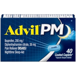 Advil PM Pain Reliever and Nighttime Sleep Aid, Pain Medicine with Ibuprofen for Pain Relief and Difenhydramine Citrát for a Sleep Aid - 40 Coated Caplet