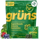 Gruns Dospělý Super Zelené Gummies - Superfood Gummy Medvědy s Spirulina, Chlorella & Prebiotika pro stravovací zdraví - Adaptogens dodatek s 20 vitamíny & Minerály, Nízká Sugar- 2-Týden Dodávka
