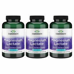 Swanson Magnesium Laktát - Minerální dodatek Podpora svalů a kostí Podpora zdraví - Lactose- Volný laktát Minerální forma pro jemná absorpce - (120 Kapsle, 84 mg každý) 3 Pack