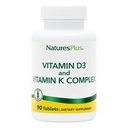 Natures Plus Vitamíny D3 & K2-90 Tablety - Promotes Bone Support, Imunitní funkce, Kardiovaskulární zdraví & Mood Balance - Vegetariánské, Gluten Free - 90 Služeb