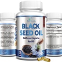 Olej ze studeného lisovaného černého semene - 120 Kapsle, Premium Nigella Sativa Čistý černý kmínový olej s vitamínem E, pro vlasy, kůži a imunitní zdraví - Non- GMO 120 Kapsle