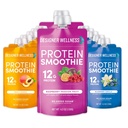 Designer Wellness Protein Smoothie, Real Fruit, 12g Protein, Low Carb, Zero Added Sugar, Gluten- Free, Non- GMO, No umělé barvy nebo aromata, Super ovoce Variety Pack, 12 Počet