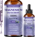 Triple Magnesium Complex Liquid Drops, 1000mg Magnesium Glycinát Drops, Taurát & Citrát s L- theanin, Vitamin D3 & B6 pro podporu spánku a svalů, klid Magnesium, Grape Flavor, 2 Fl OZ