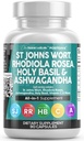 Čisté nutraccis St Johns Wort Rhoddiola Rosea Svatý Basil Ashwagandha - Podpora nálady pro ženy a muže s vitaminem C & Black Pepper Extract - 90 Caps