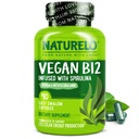 NATURELO Vegan B12 - Methyl B12 s organickou spirulinou - High potency Vitamin B12 1000 mcg Methylkobalamin - Podporuje zdravý nádech, energii, srdce a oční zdraví - 90 Kapsle