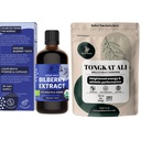 Jungle Powders Tongkat Ali pro muže Powders 200: 1 Extract 5 Ounce Bag, Wild Bilberry Extract for Eyes Organic 3.4oz Lahvička Bilberry dodatek pro oči