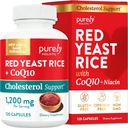 Red Yeast Rice 1200mg s doplňkem CoQ10 & Flush zdarma Niacin 120 Extra Strength Vegetariánské kapsle - Pokročilé zdravé srdce Formule - Non- ozářené, Citrinin zdarma