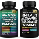 Sea Moss and Shilajit Bundle - Sea Moss, Black Seed Oil, Ashwagandha, Ginger & Shilajit, Rhoddiola Rosea, Panax Ginseng