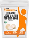 BulkSupplements.com Organic Lions Mane Houba Powder - Lions Mane Powder, Houbový dodatek - Vegan & Gluten Free, 1g per Serving, 500g (1,1 lbs) (balení po 1)