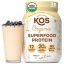 Kos Vegan Protein Powder Erythritol Free, Vanilla USDA Organic - Pea Protein Blend, Plant Based Superfood Rich in Vitamíny & Minerály - Keto, Dairy Free - Jídelní náhrady pro ženy & Muži, 28 Služebné