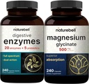Glycinát hořečnatý Kapsle 500 mg, 240 Počet - 100% Chelated & Purified CLAS124; Digestivní enzymy s prebiotika, 240 Veggie Kapsle - 20 enzym & 5 Prebiotický pankreatický komplex