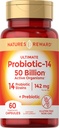 Probiotika s prebiotiky - 60 Kapsle - 142 mg - 50 miliard aktivních organismů - Vegetariánské, non-GMO & gluten Free Supplement - podle odměny přírody