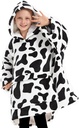 KFUBUO Nositelné deka Hoodie pro děti Sherpa vzory oversize svetřík Blanket s kapesní 6-10 rok stará dívka chlapec narozeniny dárky kráva