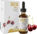Maxler Liquid Biotin Kapky - Vegan Biotin Vitamíny pro vlasové kůže a nehty - Biotin dodatek pro metabolismus karbohydrátů, bílkovin a tuků - 6000mcg Biotin Liquid Per Serving - Cherry Flavor