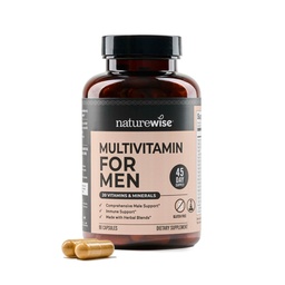 NatureWise Multivitamin pro muže - Denní mužská podpora - Minerály & Byliny pro energii, výkon, imunitu - s vitaminem A, C, D, B-Complex - Soy & Gluten- Free, Non- GMO - 90 Kapsle [45- Day Supply]