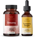 HERBAMAMA Korean Red Ginseng and Turmeric Ginger Kit - Bundle korejských Panax Ginseng Kapsle & Turmeric Ginger Liquid Drops - Vegan, Non- GMO, Sugar & Alcohol- Free - 2 Pack